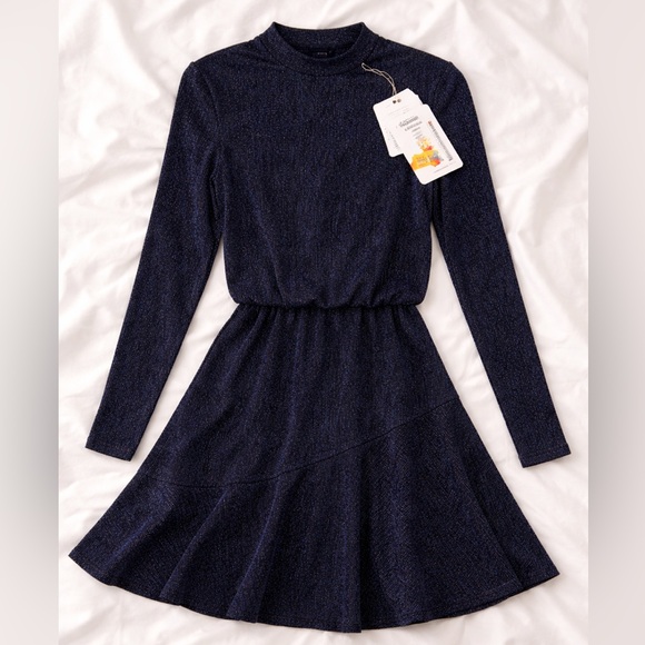 City Studio Dresses & Skirts - City Studios Mock-Neck Blouson Fit & Flare Dress Black Cobalt S NWT